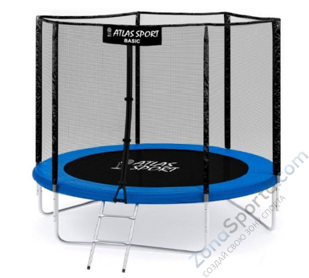Батут Atlas Sport 312 см - 10ft Basic (3 ноги) с внешней сеткой и лестницей Blue