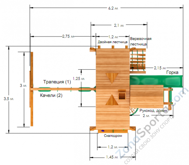 Деревянная детская площадка для дачи Igragrad Крепость Фани Deluxe