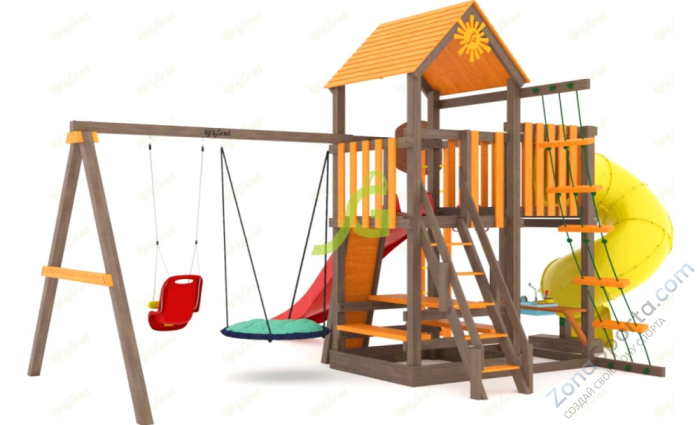 Деревянная детская площадка для дачи Igragrad Панда Фани с балконом и трубой