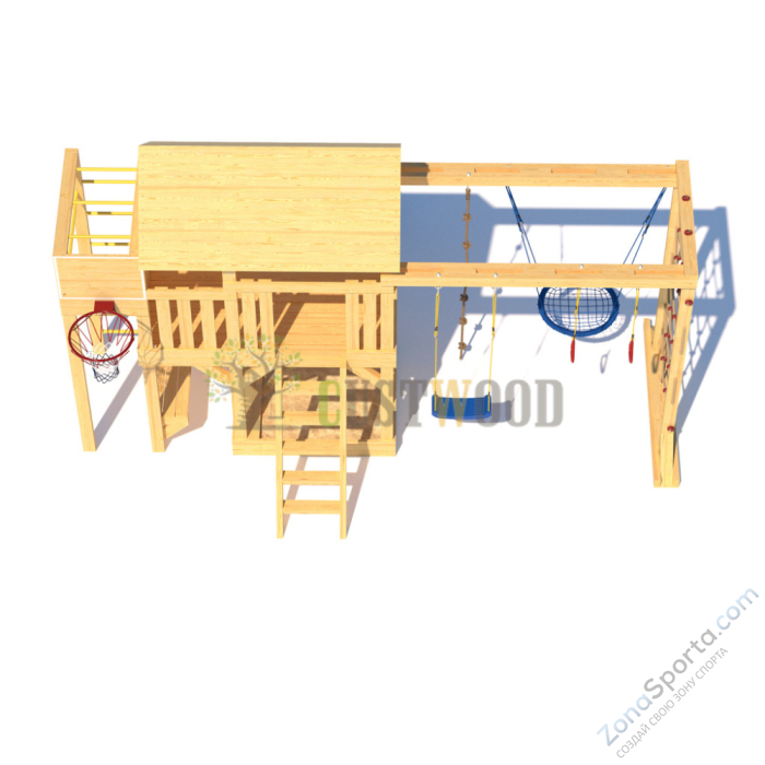 Детская деревянная игровая площадка для улицы дачи CustWood Scout S10 с большой деревянной крышей