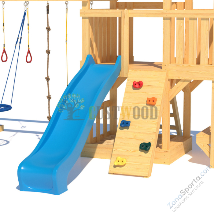 Детская деревянная игровая площадка для улицы дачи CustWood Scout S10 с деревянной крышей