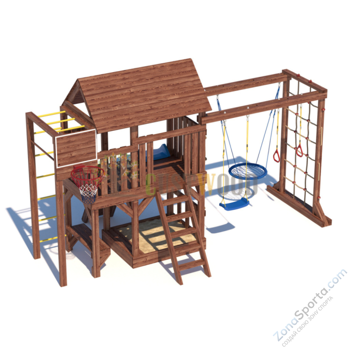 Детская деревянная игровая площадка для улицы дачи CustWood Scout SC10 с большой деревянной крышей