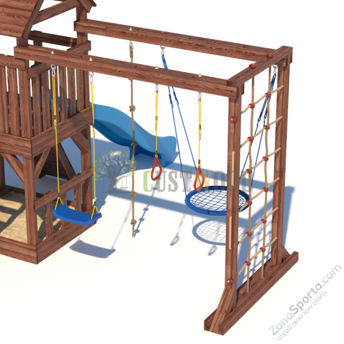 Детская деревянная игровая площадка для улицы дачи CustWood Scout SC10 с деревянной крышей
