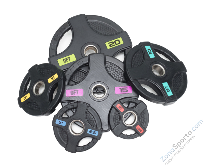 Диск олимпийский обрезиненный черный с двумя хватами Original FitTools FT-2HGP-20 20 кг