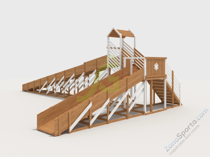 Зимняя деревянная горка IgraGrad Snow Fox 12 м с двумя скатами мод.724