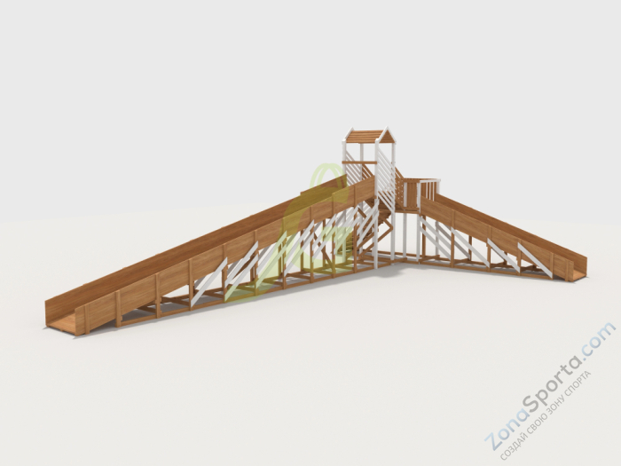 Зимняя деревянная горка IgraGrad Snow Fox 12 м с двумя скатами мод.724