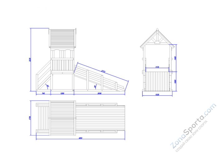 Зимняя деревянная заливная горка Теремок (без окраски)