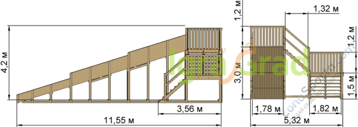 Зимняя горка IgraGrad Snow Fox скат 10 м (мод. 2) без окраски
